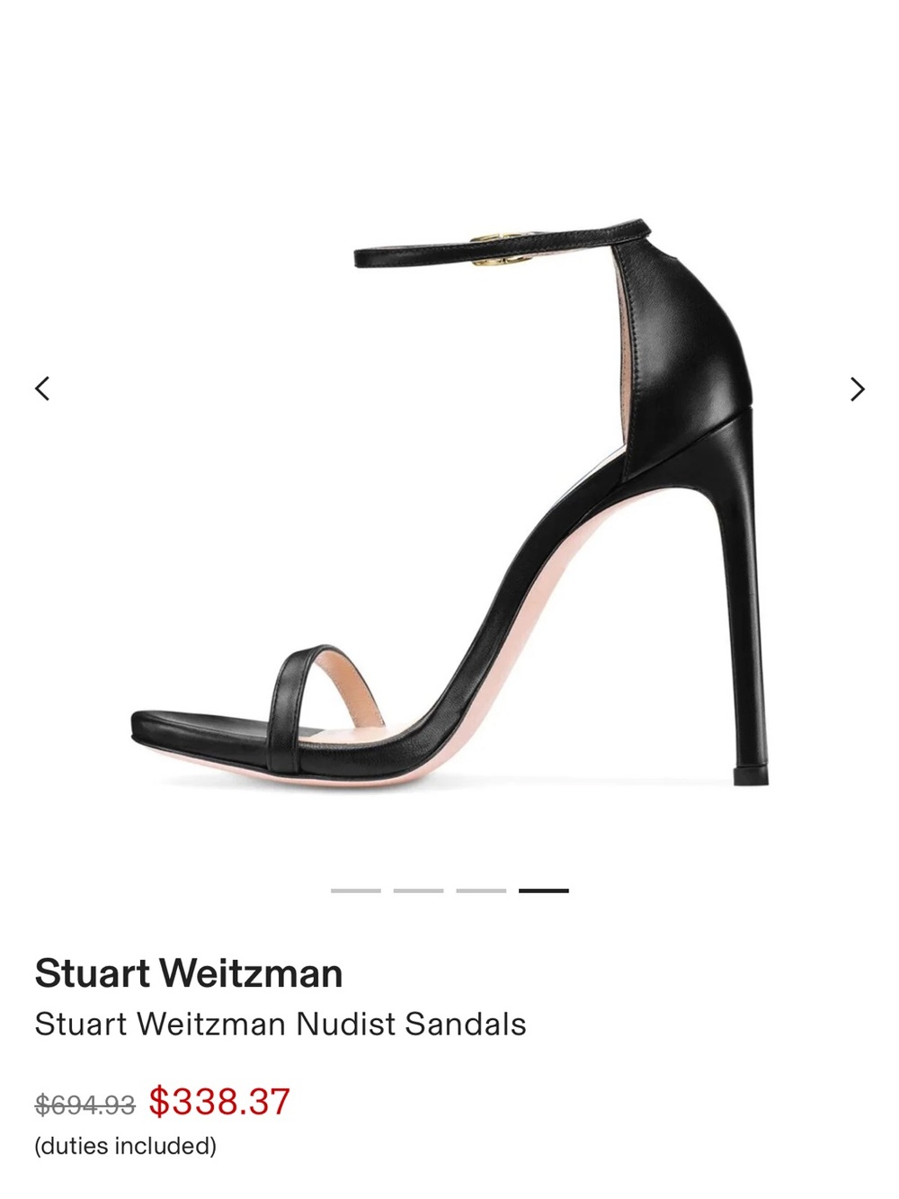 Stuart Weitzman Nudist Sandals - Black Smooth Calf - 37.5 / 7B - Like New - Picture 8 of 10